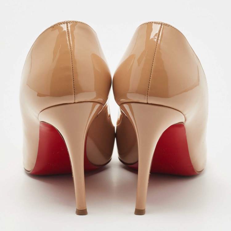 Pre Owned Christian Louboutin Beige Patent Leather Pigalle Pumps Size 39