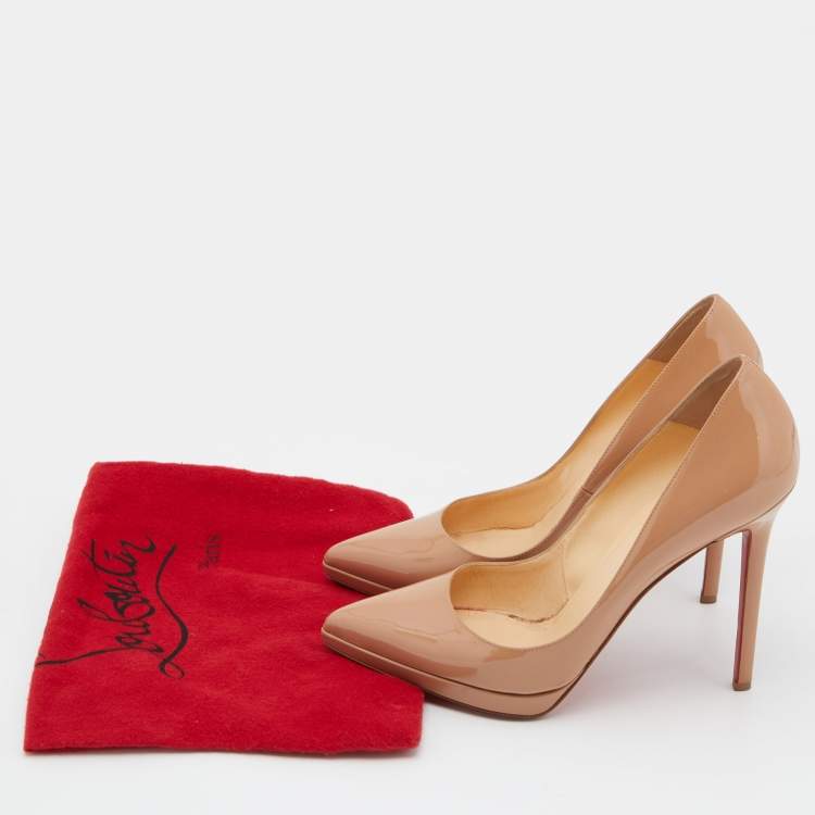 Pre Owned Christian Louboutin Beige Patent Leather Pigalle Plato Pumps Size 38.5
