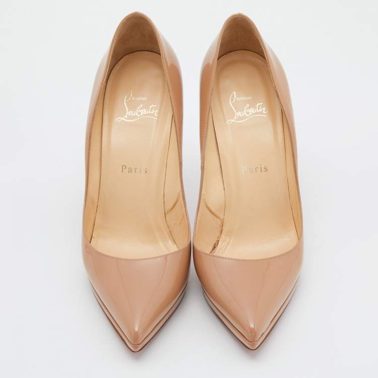 Pre Owned Christian Louboutin Beige Patent Leather Pigalle Plato Pumps Size 38.5