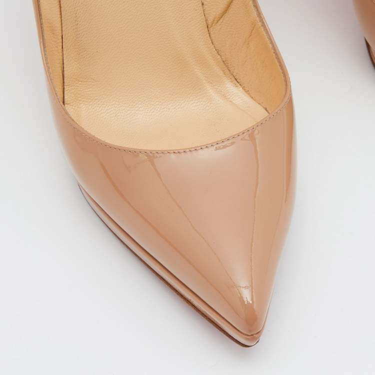Pre Owned Christian Louboutin Beige Patent Leather Pigalle Plato Pumps Size 38.5