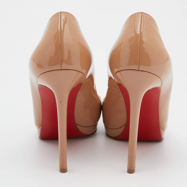 Pre Owned Christian Louboutin Beige Patent Leather Pigalle Plato Pumps Size 38.5