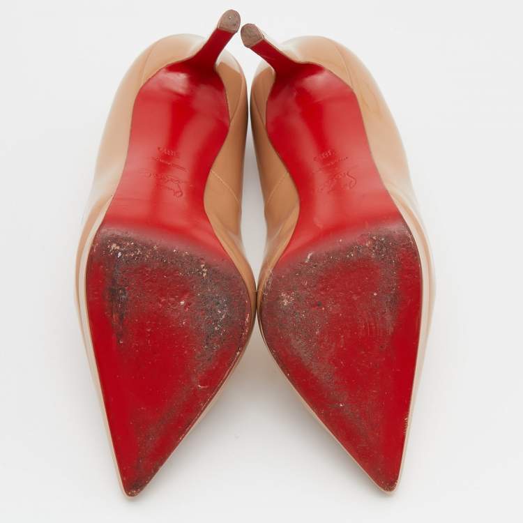 Pre Owned Christian Louboutin Beige Patent Leather Pigalle Plato Pumps Size 38.5