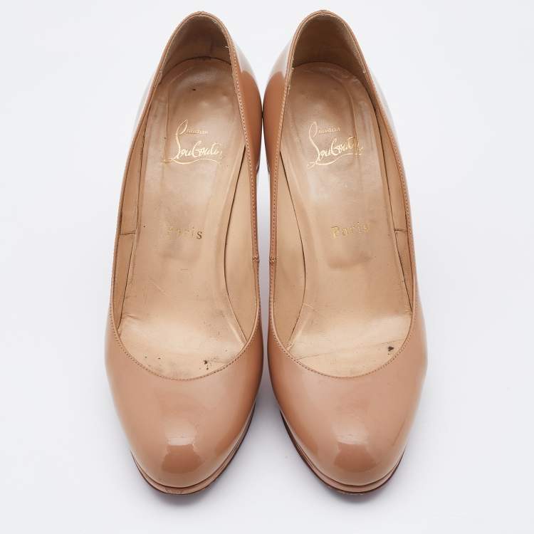 Pre Owned Christian Louboutin Beige Patent Leather New Simple Pumps Size 38.5