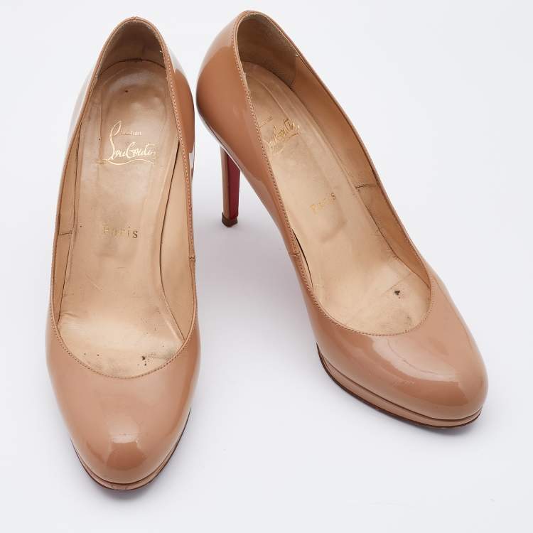 Pre Owned Christian Louboutin Beige Patent Leather New Simple Pumps Size 38.5