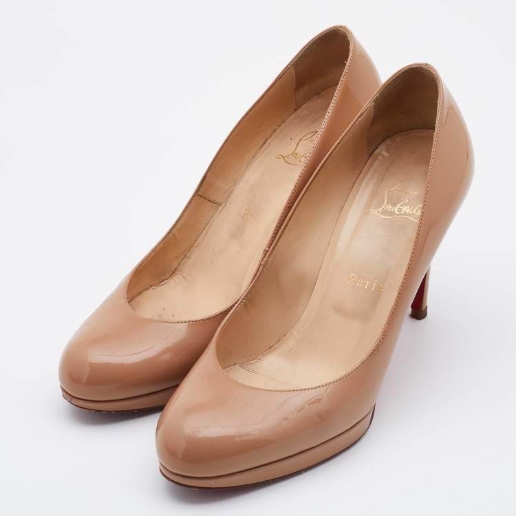 Pre Owned Christian Louboutin Beige Patent Leather New Simple Pumps Size 38.5