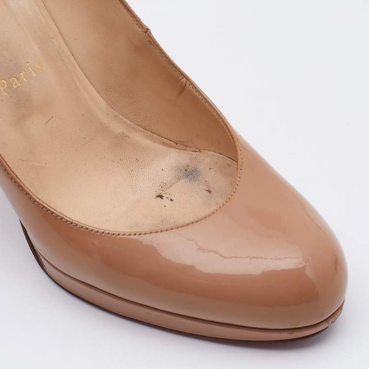 Pre Owned Christian Louboutin Beige Patent Leather New Simple Pumps Size 38.5