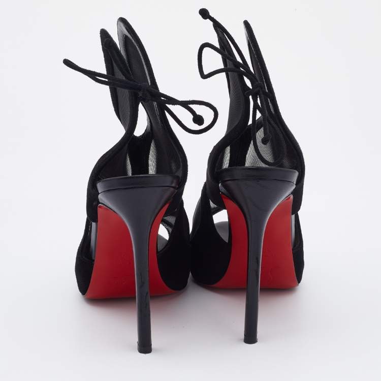 Pre Owned Christian Louboutin Black Suede and Mesh Farfamesh Booties Size 38.5