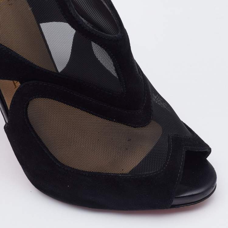 Pre Owned Christian Louboutin Black Suede and Mesh Farfamesh Booties Size 38.5