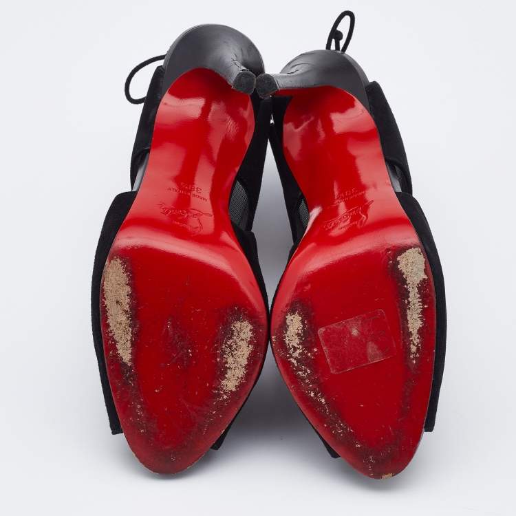 Pre Owned Christian Louboutin Black Suede and Mesh Farfamesh Booties Size 38.5