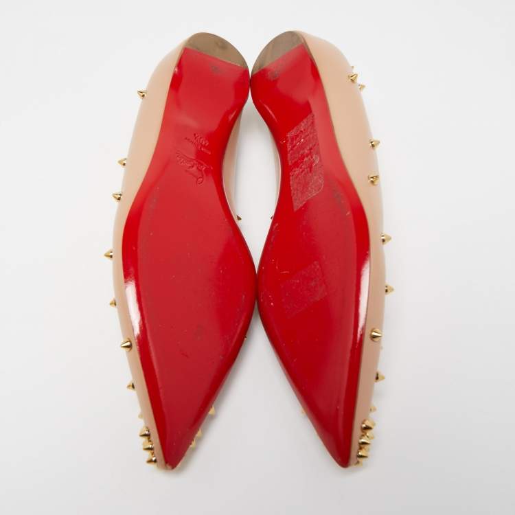 Pre Owned Christian Louboutin Beige Leather Degraspike Pointed Toe Ballet Flats Size 40.5