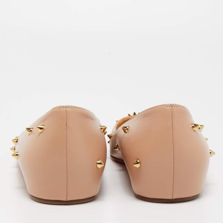 Pre Owned Christian Louboutin Beige Leather Degraspike Pointed Toe Ballet Flats Size 40.5