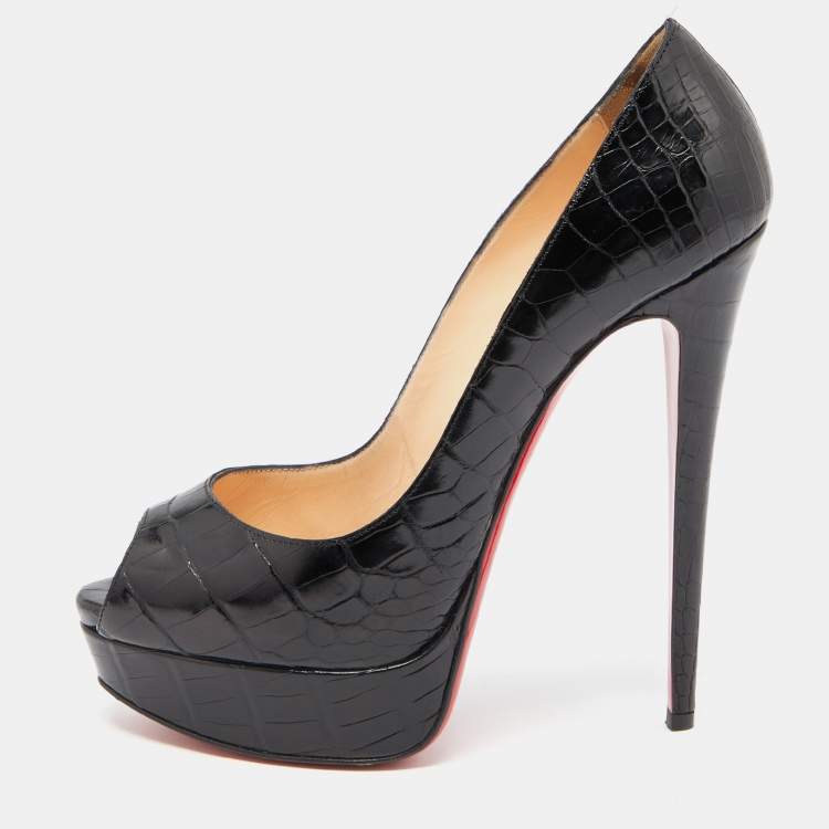 Christian Louboutin Black Leather Platform Heels Refurbished Red Sole Size  39