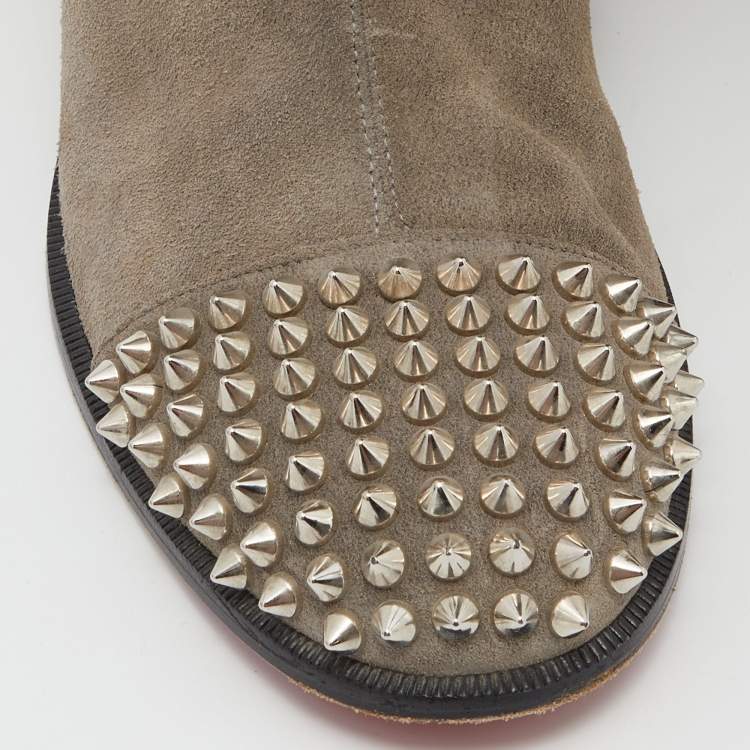 Pre Owned Christian Louboutin Grey Suede Egoutina Spikes Boots Size 40