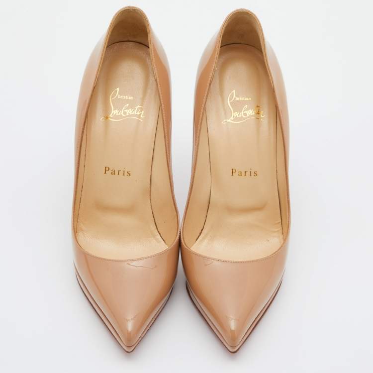 Pre Owned Christian Louboutin Beige Patent Leather Pigalle Plato Pumps Size 37.5