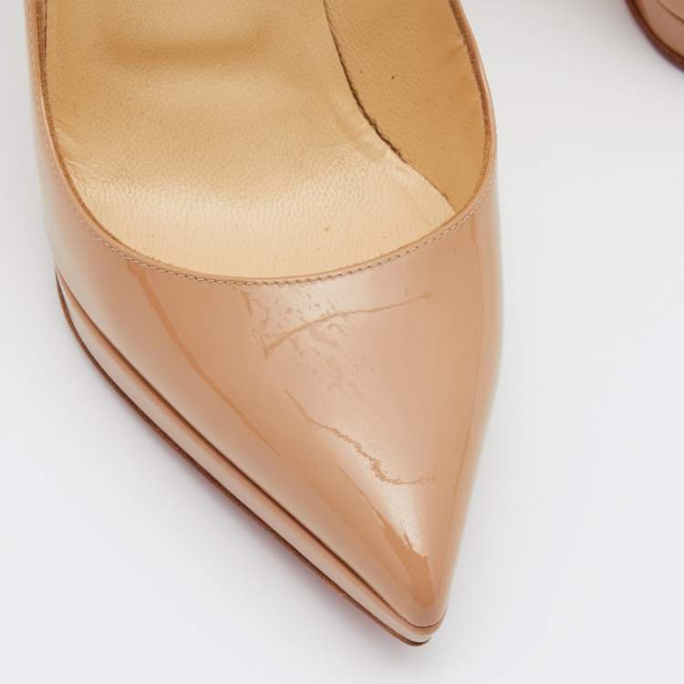 Pre Owned Christian Louboutin Beige Patent Leather Pigalle Plato Pumps Size 37.5