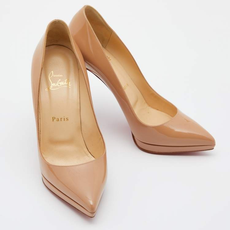 Pre Owned Christian Louboutin Beige Patent Leather Pigalle Plato Pumps Size 37.5