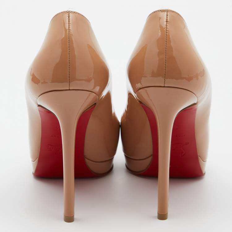 Pre Owned Christian Louboutin Beige Patent Leather Pigalle Plato Pumps Size 37.5