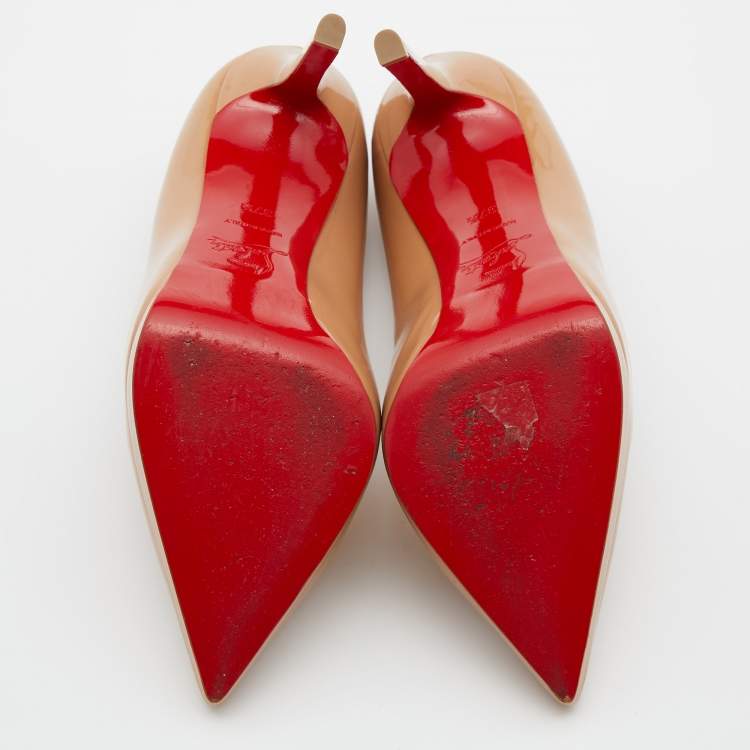 Pre Owned Christian Louboutin Beige Patent Leather Pigalle Plato Pumps Size 37.5