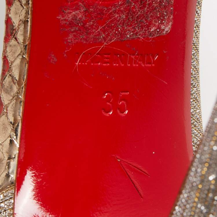 Pre Owned Christian Louboutin Metallic Lurex Fabric Iriza Pumps Size 35