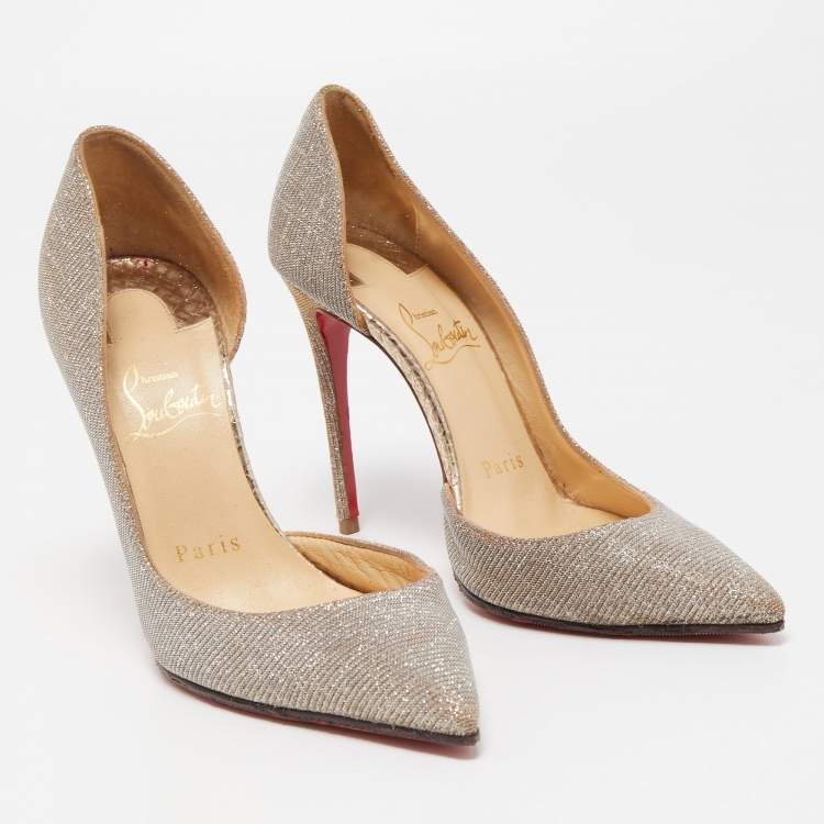 Pre Owned Christian Louboutin Metallic Lurex Fabric Iriza Pumps Size 35