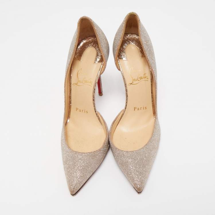 Pre Owned Christian Louboutin Metallic Lurex Fabric Iriza Pumps Size 35
