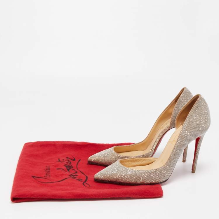 Pre Owned Christian Louboutin Metallic Lurex Fabric Iriza Pumps Size 35