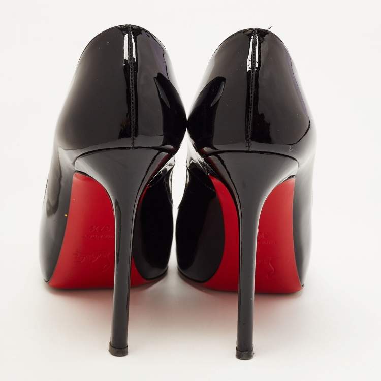 Pre Owned Christian Louboutin Black Patent Leather Flo Platform Peep Toe Pumps Size 37.5