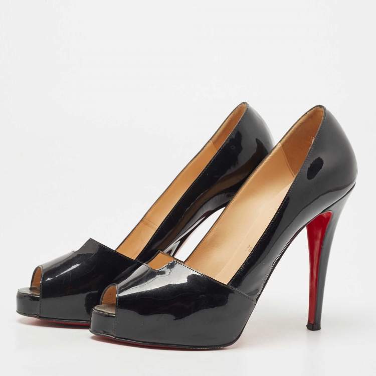Christian Louboutin D’Orsay Black Patent Leather Peep Toe Heels 38.5 8￼ US