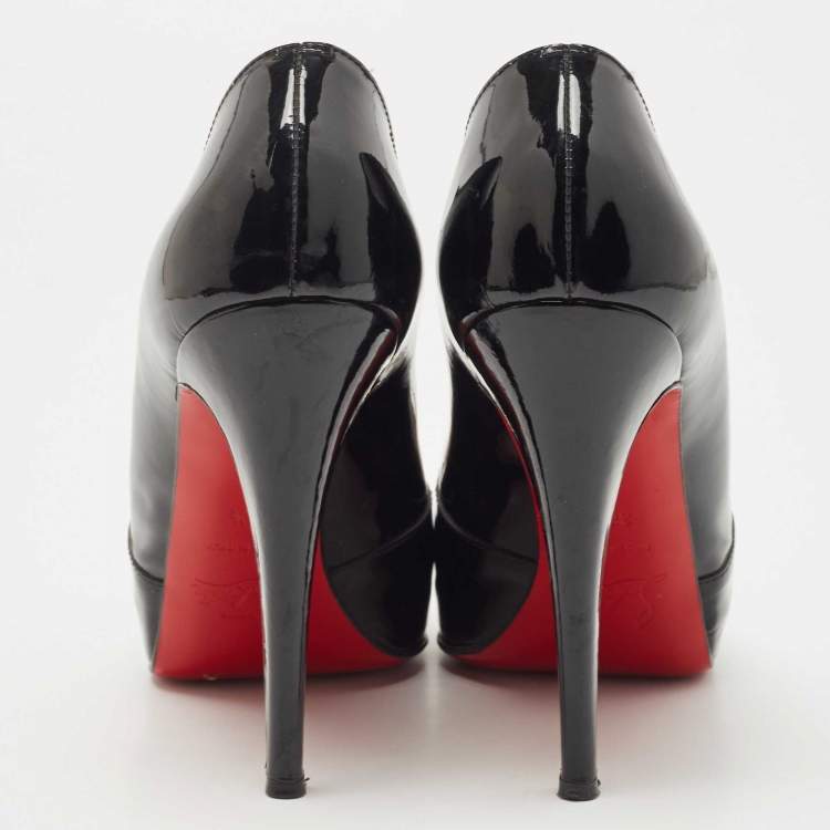 Pre Owned Christian Louboutin Black Patent Leather Peep Toe Pumps Size 38.5