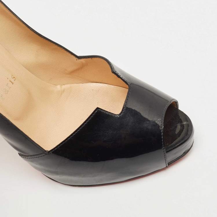 Pre Owned Christian Louboutin Black Patent Leather Peep Toe Pumps Size 38.5