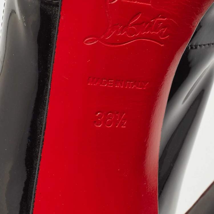 Pre Owned Christian Louboutin Black Patent Leather Peep Toe Pumps Size 38.5