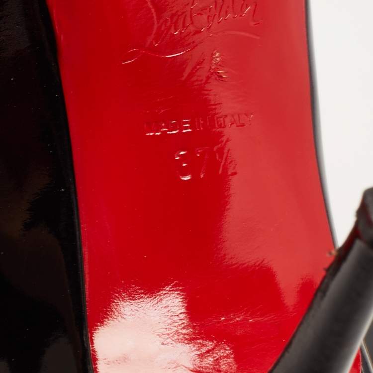 Pre Owned Christian Louboutin Black Patent Leather Shelley Peep Toe Pumps Size 37.5