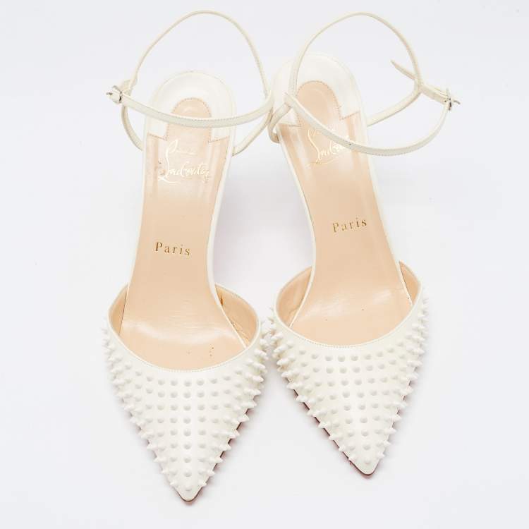 Pre Owned Christian Louboutin Off White Leather Baila Ankle Strap Pumps Size 39