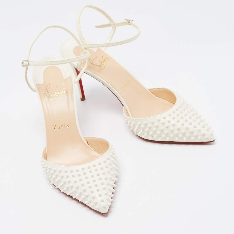 Pre Owned Christian Louboutin Off White Leather Baila Ankle Strap Pumps Size 39