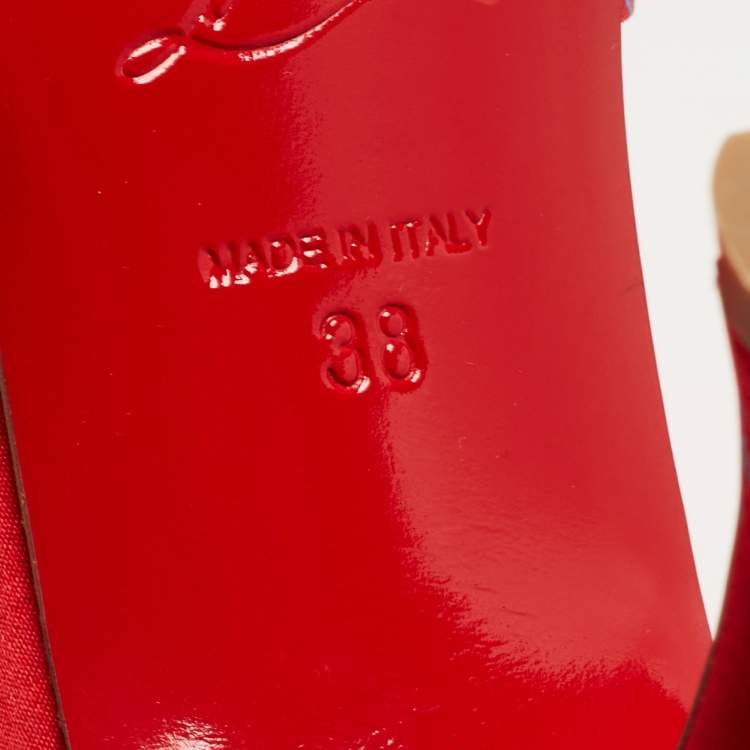 Pre Owned Christian Louboutin Red Printed Satin Criss Cross Slide Sandals Size 38