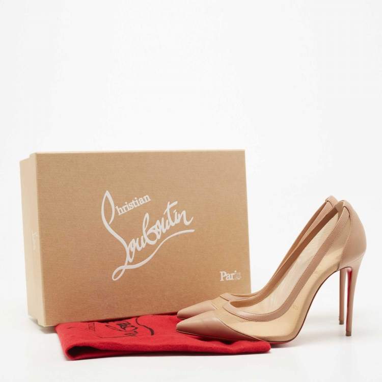 Pre Owned Christian Louboutin Beige Leather and Mesh Galativi Pointed Toe Pumps Size 37