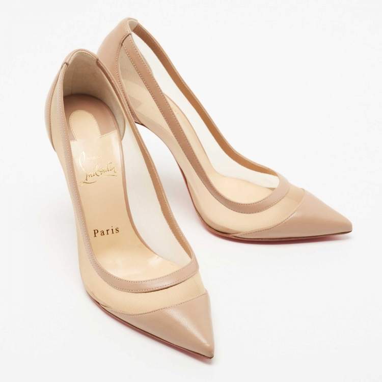 Pre Owned Christian Louboutin Beige Leather and Mesh Galativi Pointed Toe Pumps Size 37