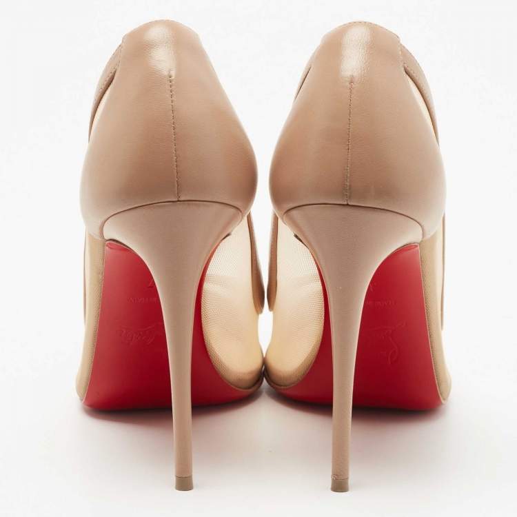 Pre Owned Christian Louboutin Beige Leather and Mesh Galativi Pointed Toe Pumps Size 37