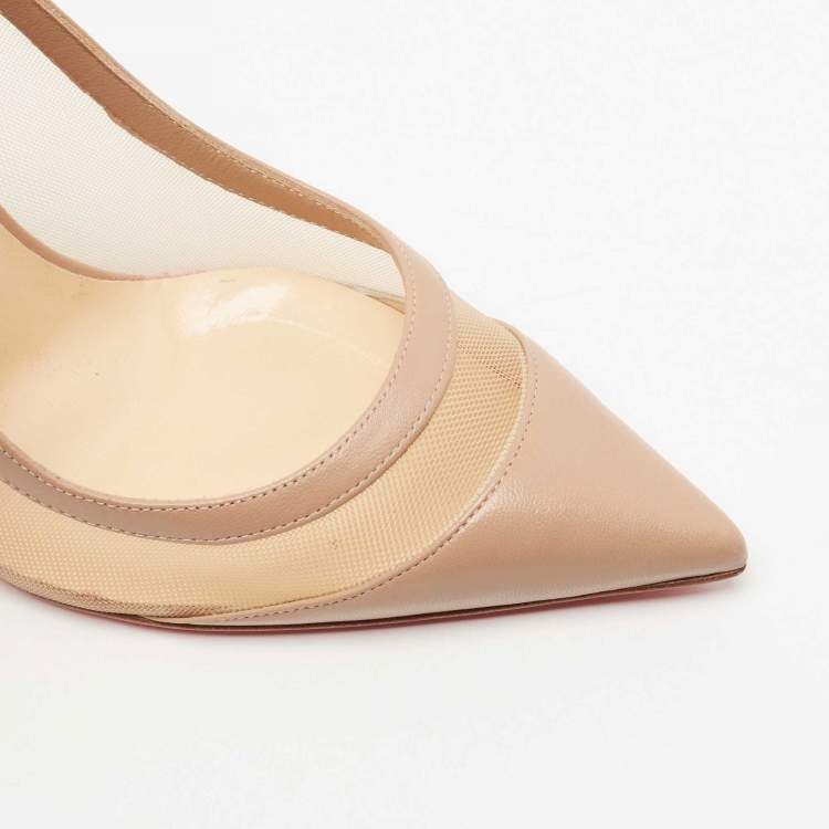 Pre Owned Christian Louboutin Beige Leather and Mesh Galativi Pointed Toe Pumps Size 37