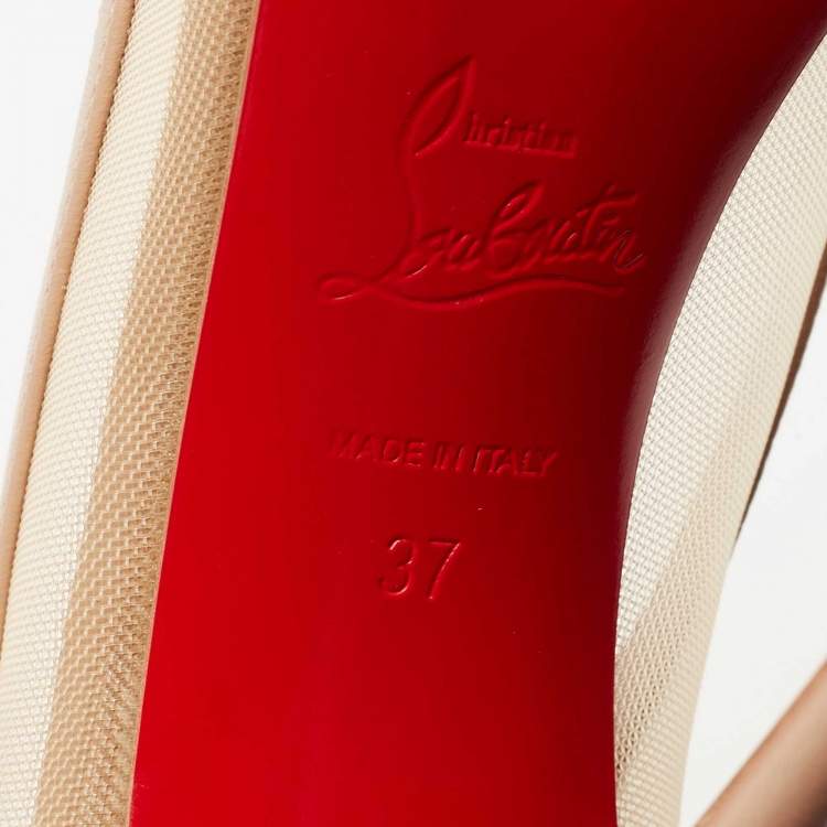 Pre Owned Christian Louboutin Beige Leather and Mesh Galativi Pointed Toe Pumps Size 37