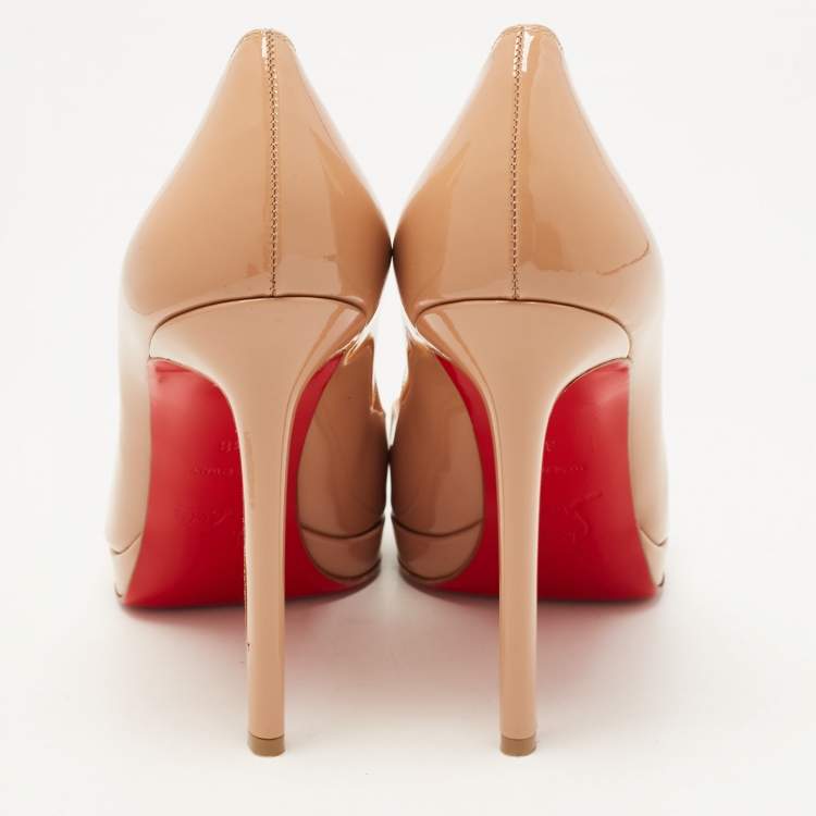 Pre Owned Christian Louboutin Beige Patent Leather Pigalle Plato Pointed Toe Pumps Size 38