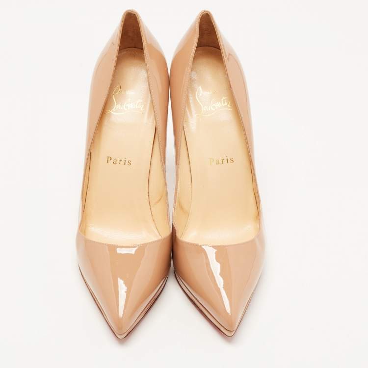 Pre Owned Christian Louboutin Beige Patent Leather Pigalle Plato Pointed Toe Pumps Size 38
