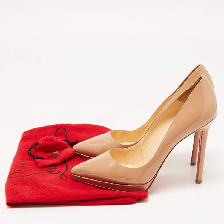 Pre Owned Christian Louboutin Beige Patent Leather Pigalle Plato Pointed Toe Pumps Size 38