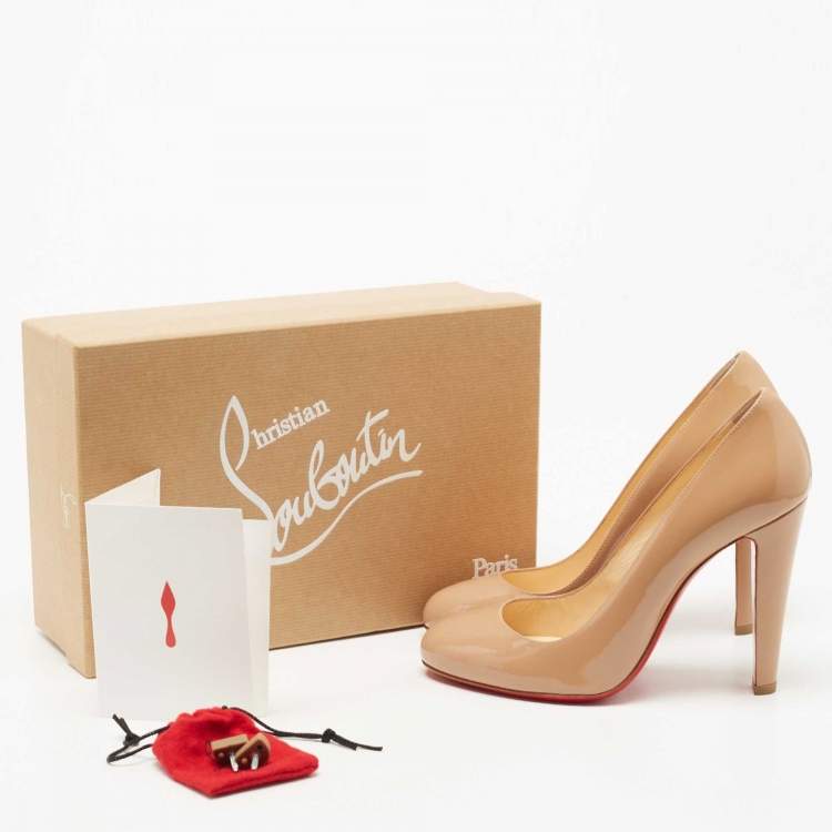 Pre Owned Christian Louboutin Beige Patent Leather FiFifa Round Toe Pumps Size 39