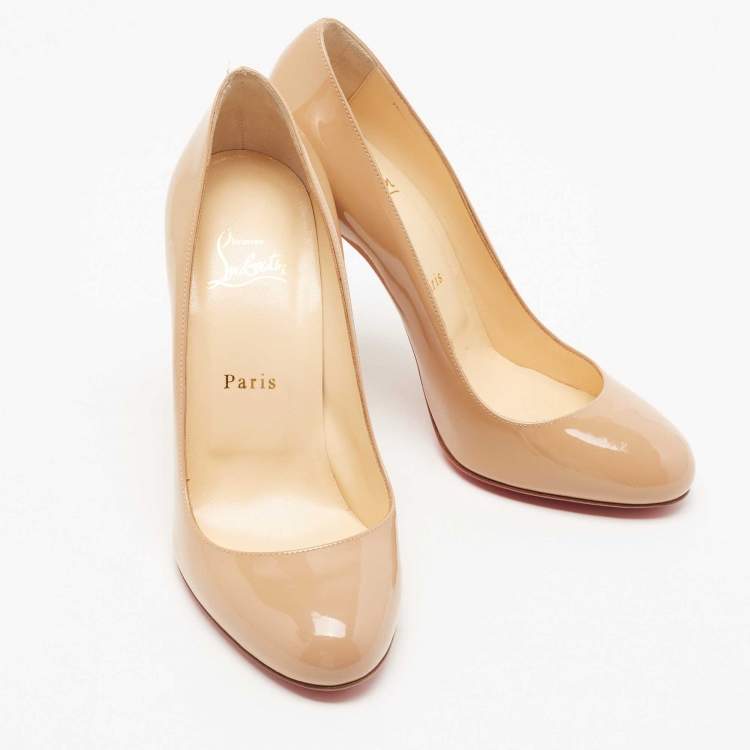 Pre Owned Christian Louboutin Beige Patent Leather FiFifa Round Toe Pumps Size 39
