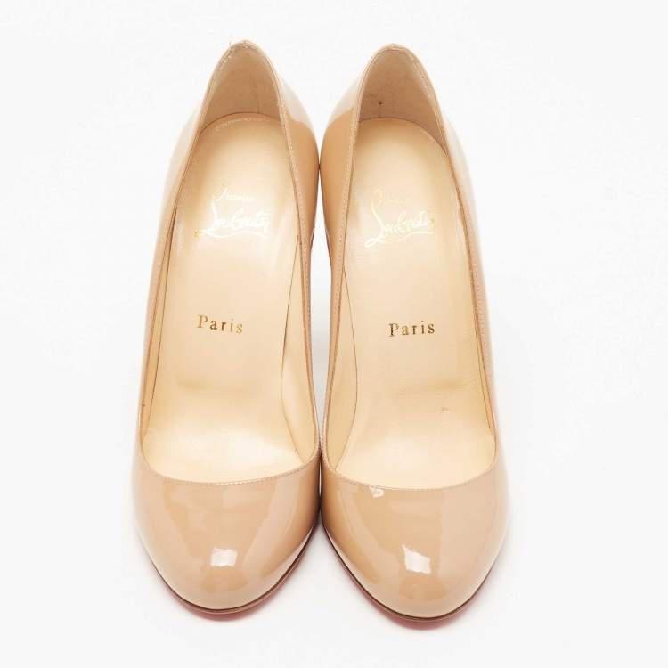 Pre Owned Christian Louboutin Beige Patent Leather FiFifa Round Toe Pumps Size 39