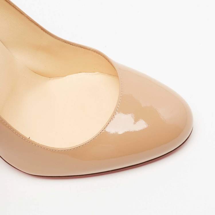 Pre Owned Christian Louboutin Beige Patent Leather FiFifa Round Toe Pumps Size 39