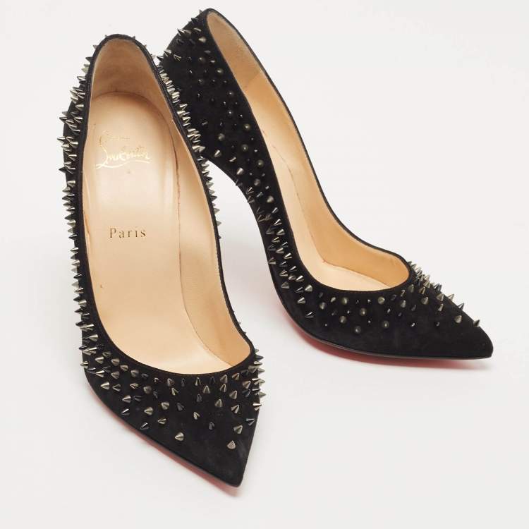 Pre Owned Christian Louboutin Black Suede Escarpic Spiked Pumps Size 39.5