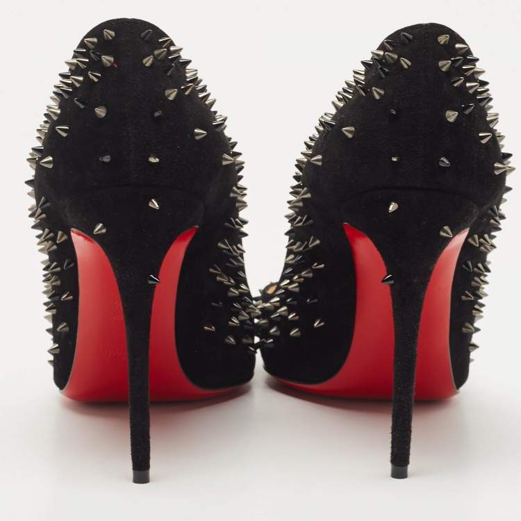 Pre Owned Christian Louboutin Black Suede Escarpic Spiked Pumps Size 39.5