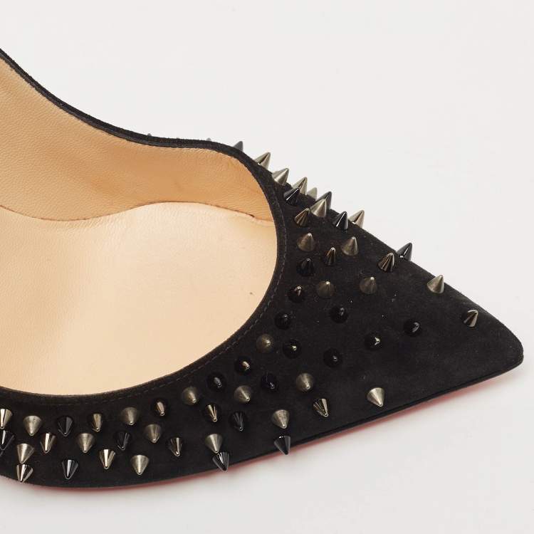 Pre Owned Christian Louboutin Black Suede Escarpic Spiked Pumps Size 39.5